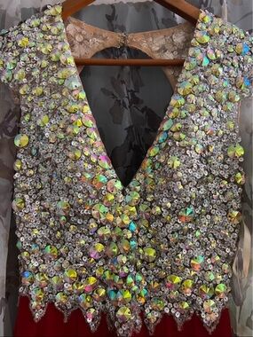 Iridescent Crystal Sequin V-Neck Evening Bodice